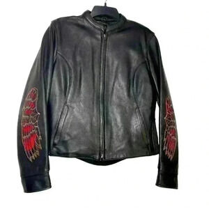 Leon 100% black buttery Leather,Motorcycle,3 season,warm removable liner SZ-M